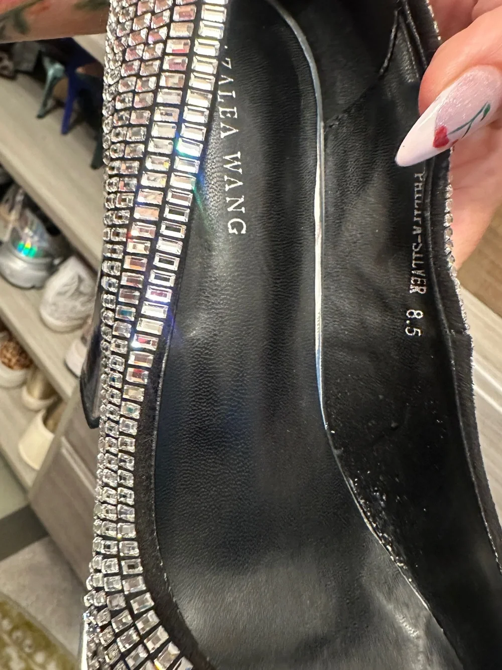 Women's Silver Platform Block Heel Pumps - Embellished